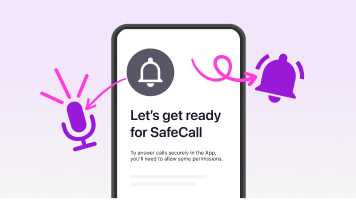 Mobile phone screen with grey bell icon and the words "Let's get ready for SafeCall".
