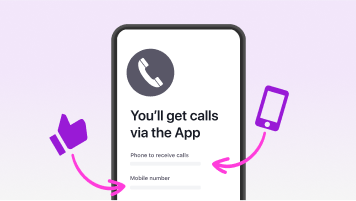 Mobile phone screen with grey phone icon and the words "You'll get calls via the App on".